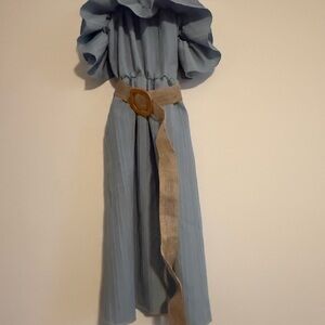 Elegant Blue Maxi Dress with Belt